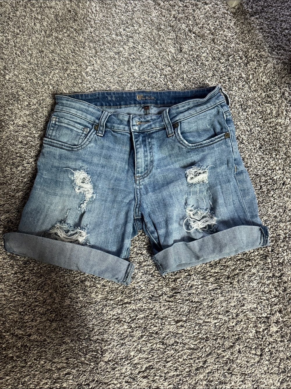 Kut from the Kloth Light Blue Distressed Rolled Hem Denim Shorts